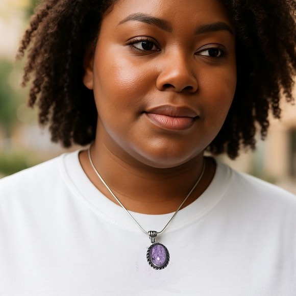The Unbranded Brand Jewelry - Purple Charoite Pendant Necklace 20" Wedding Gift for Her Sterling‎ Silver